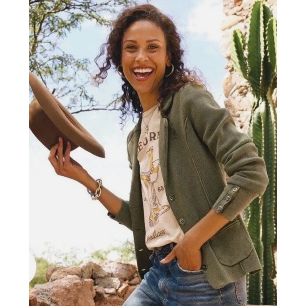 Sundance Horizon Sweater Blazer Soft Olive Green Size M 100% Cotton - Picture 3 of 10